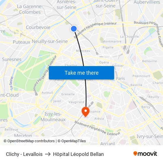 Clichy - Levallois to Hôpital Léopold Bellan map