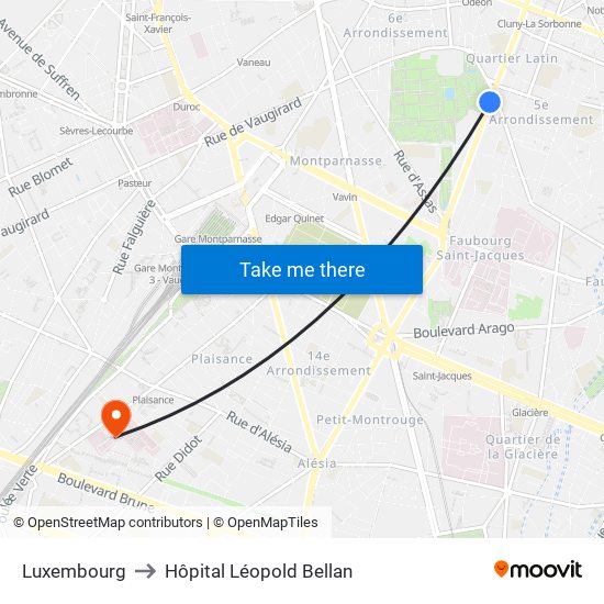 Luxembourg to Hôpital Léopold Bellan map