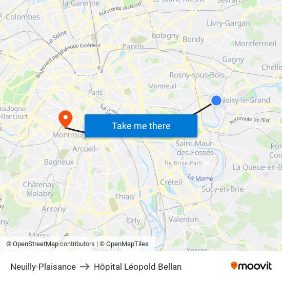 Neuilly-Plaisance to Hôpital Léopold Bellan map