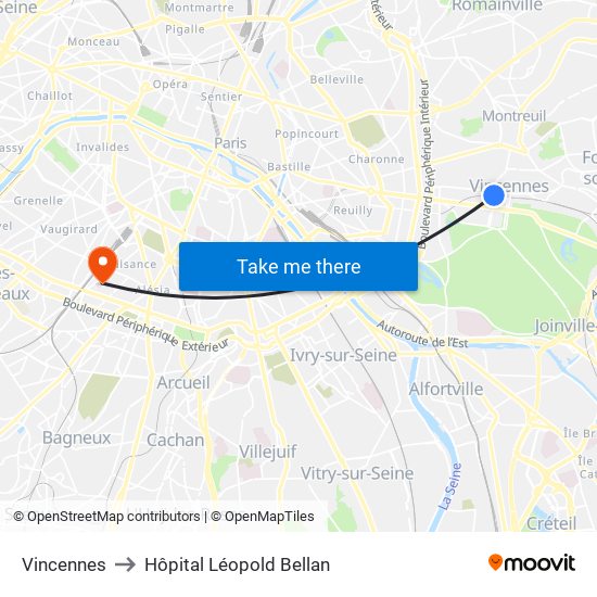 Vincennes to Hôpital Léopold Bellan map
