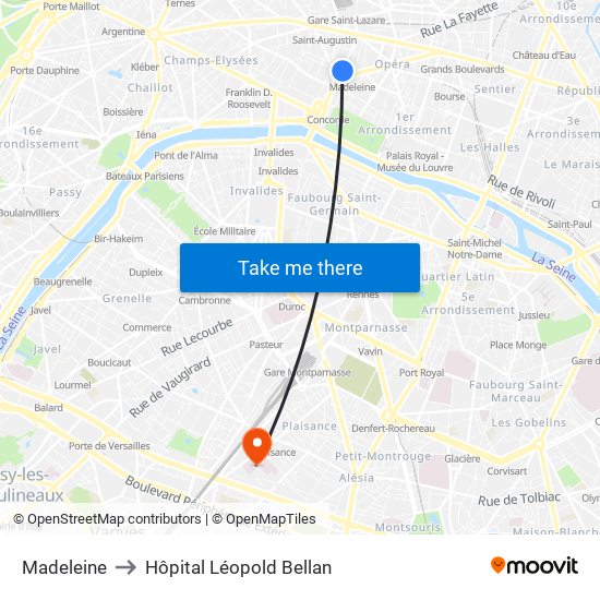 Madeleine to Hôpital Léopold Bellan map