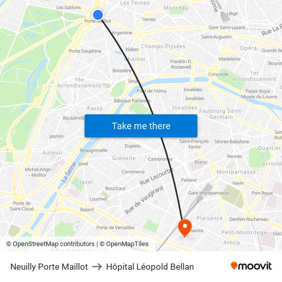 Neuilly Porte Maillot to Hôpital Léopold Bellan map