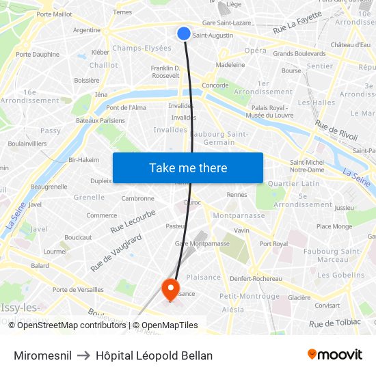 Miromesnil to Hôpital Léopold Bellan map