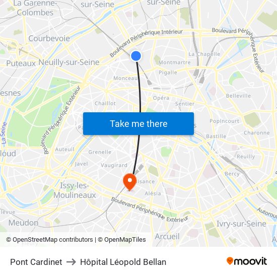 Pont Cardinet to Hôpital Léopold Bellan map