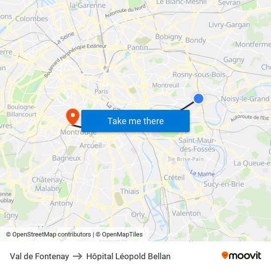 Val de Fontenay to Hôpital Léopold Bellan map
