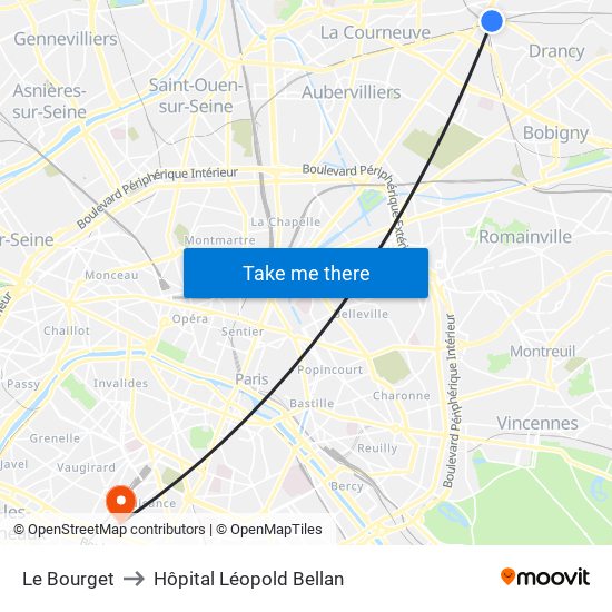 Le Bourget to Hôpital Léopold Bellan map