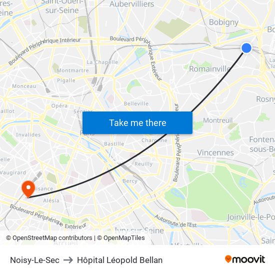 Noisy-Le-Sec to Hôpital Léopold Bellan map