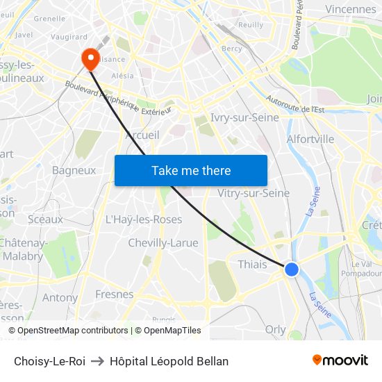 Choisy-Le-Roi to Hôpital Léopold Bellan map
