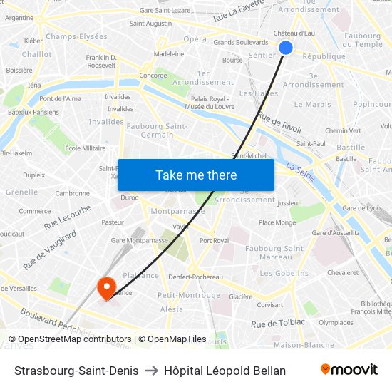 Strasbourg-Saint-Denis to Hôpital Léopold Bellan map