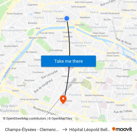 Champs-Élysées - Clemenceau to Hôpital Léopold Bellan map