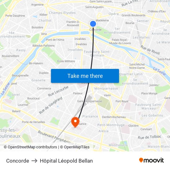 Concorde to Hôpital Léopold Bellan map