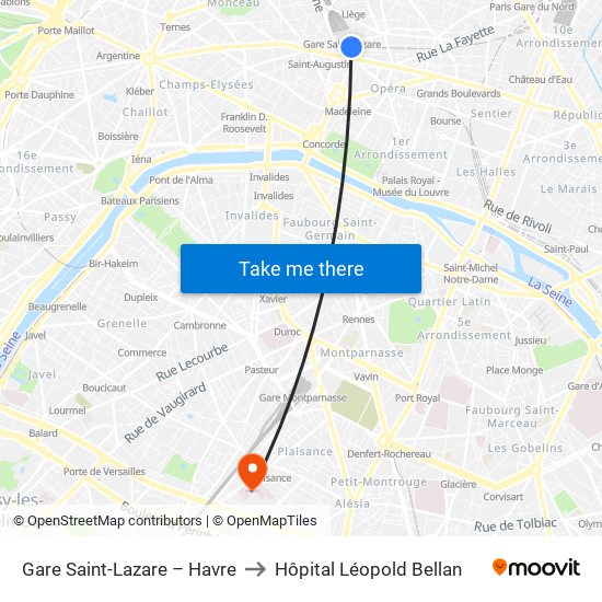 Gare Saint-Lazare – Havre to Hôpital Léopold Bellan map