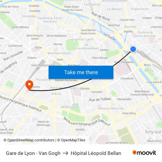 Gare de Lyon - Van Gogh to Hôpital Léopold Bellan map