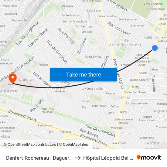 Denfert-Rochereau - Daguerre to Hôpital Léopold Bellan map
