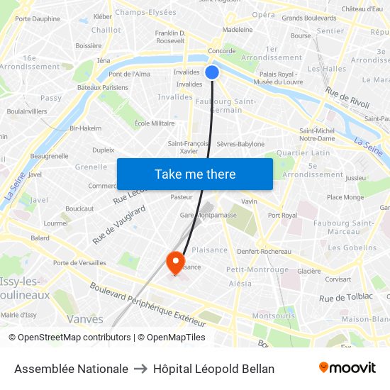 Assemblée Nationale to Hôpital Léopold Bellan map
