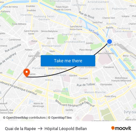 Quai de la Rapée to Hôpital Léopold Bellan map