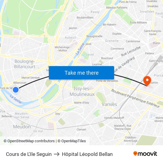 Cours de L'Ile Seguin to Hôpital Léopold Bellan map