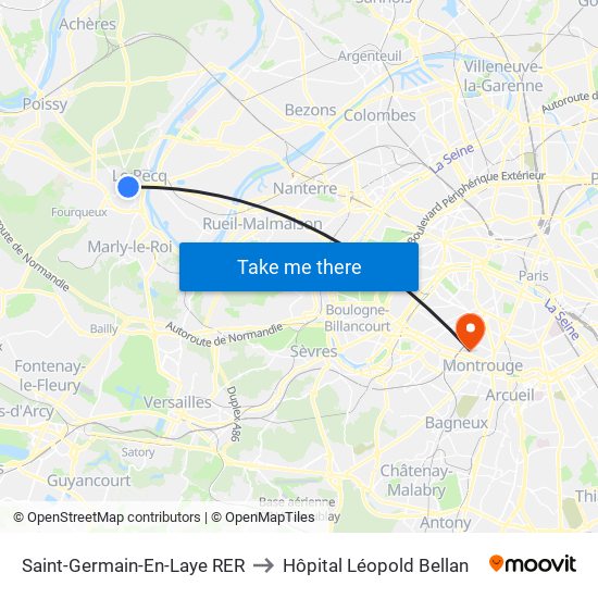 Saint-Germain-En-Laye RER to Hôpital Léopold Bellan map