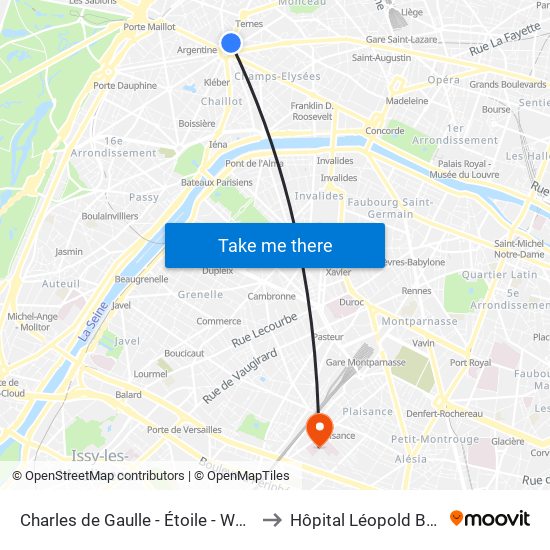 Charles de Gaulle - Étoile - Wagram to Hôpital Léopold Bellan map
