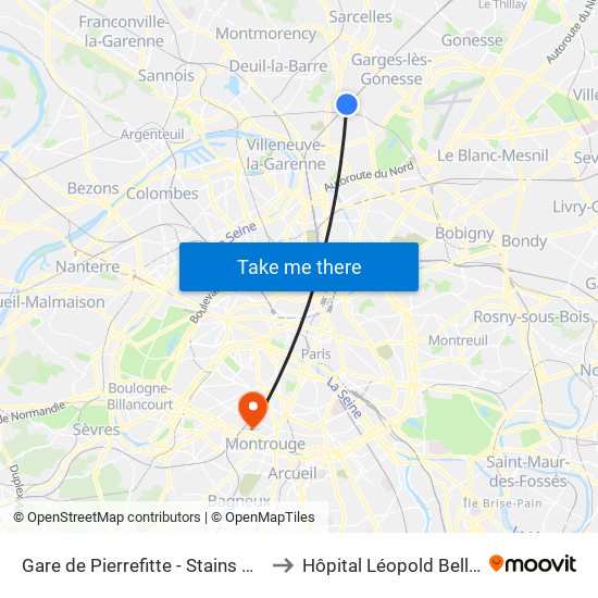 Gare de Pierrefitte - Stains RER to Hôpital Léopold Bellan map