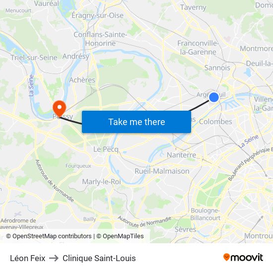 Léon Feix to Clinique Saint-Louis map