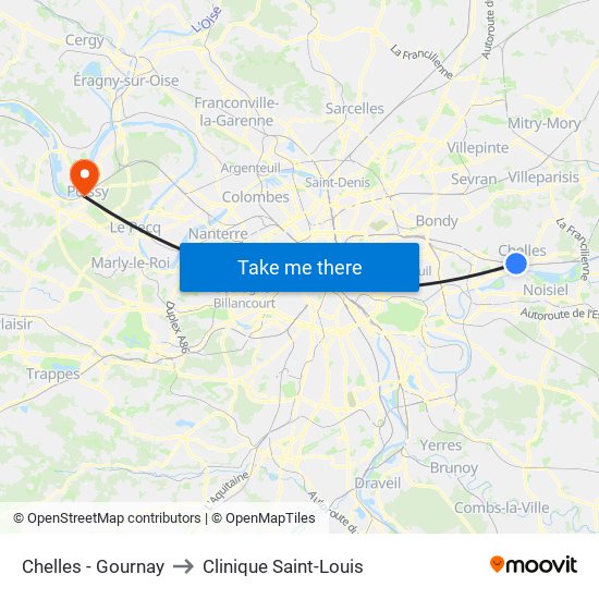 Chelles - Gournay to Clinique Saint-Louis map