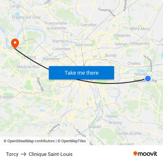 Torcy to Clinique Saint-Louis map