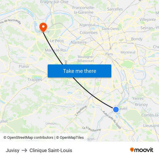 Juvisy to Clinique Saint-Louis map