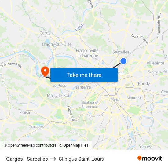 Garges - Sarcelles to Clinique Saint-Louis map
