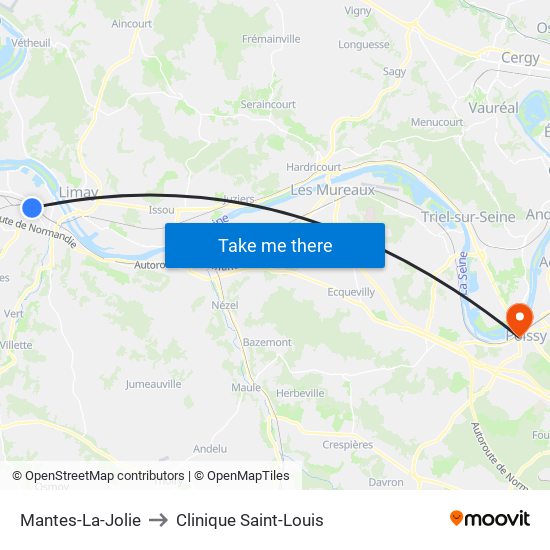 Mantes-La-Jolie to Clinique Saint-Louis map