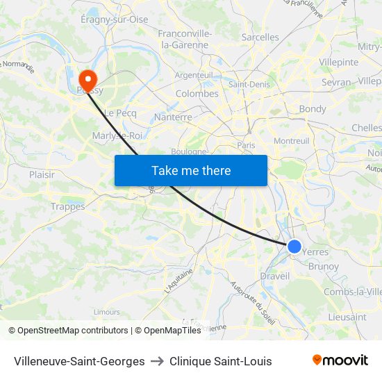 Villeneuve-Saint-Georges to Clinique Saint-Louis map