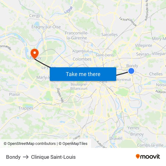 Bondy to Clinique Saint-Louis map