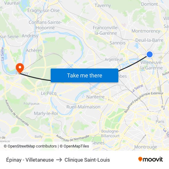 Épinay - Villetaneuse to Clinique Saint-Louis map