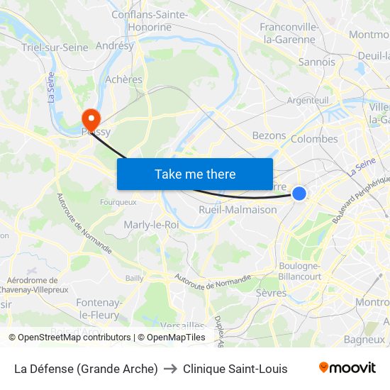 La Défense (Grande Arche) to Clinique Saint-Louis map