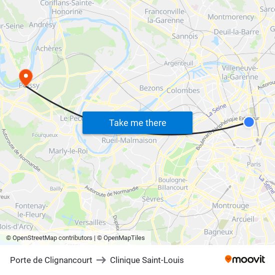 Porte de Clignancourt to Clinique Saint-Louis map