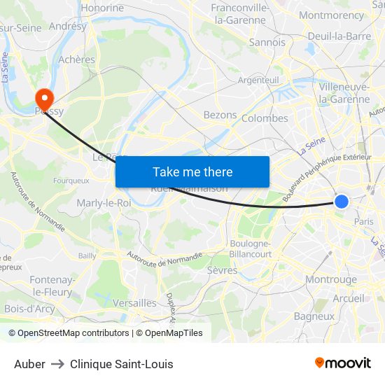Auber to Clinique Saint-Louis map