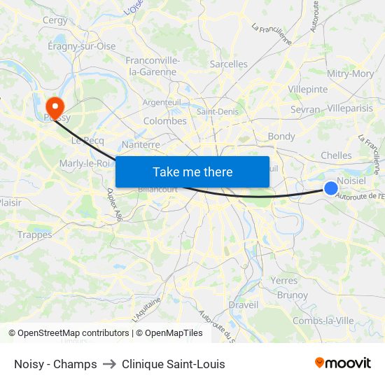 Noisy - Champs to Clinique Saint-Louis map