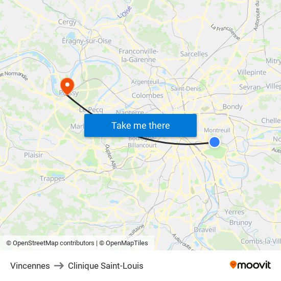 Vincennes to Clinique Saint-Louis map