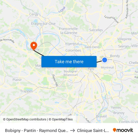 Bobigny - Pantin - Raymond Queneau to Clinique Saint-Louis map