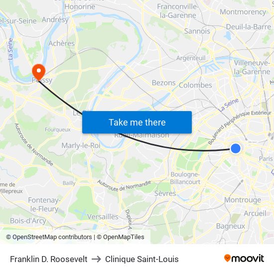 Franklin D. Roosevelt to Clinique Saint-Louis map