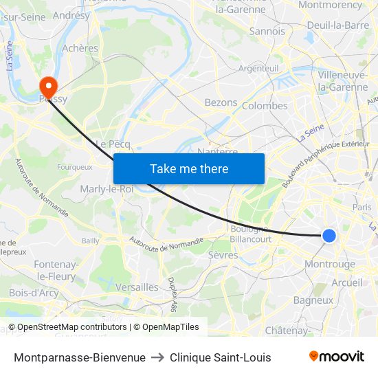 Montparnasse-Bienvenue to Clinique Saint-Louis map