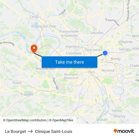 Le Bourget to Clinique Saint-Louis map