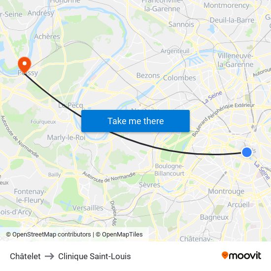Châtelet to Clinique Saint-Louis map