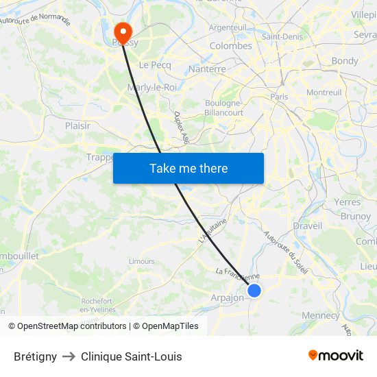 Brétigny to Clinique Saint-Louis map