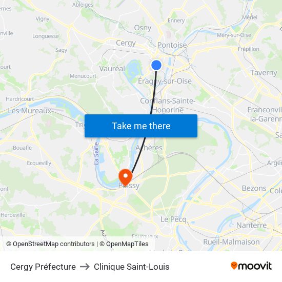 Cergy Préfecture to Clinique Saint-Louis map