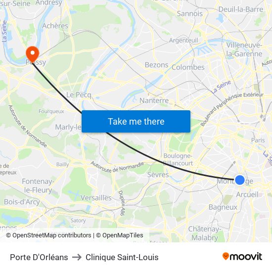Porte D'Orléans to Clinique Saint-Louis map