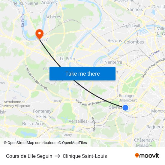 Cours de L'Ile Seguin to Clinique Saint-Louis map