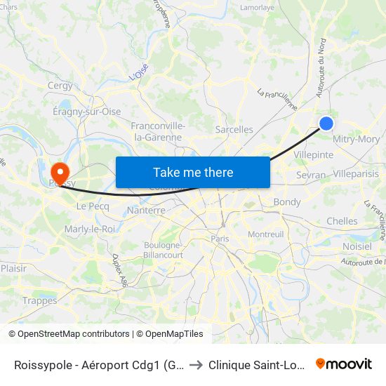 Roissypole - Aéroport Cdg1 (G1) to Clinique Saint-Louis map