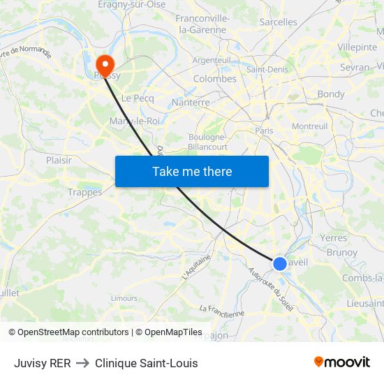Juvisy RER to Clinique Saint-Louis map