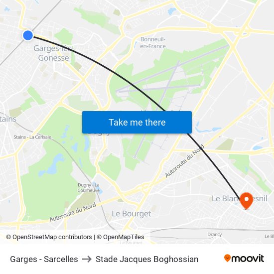 Garges - Sarcelles to Stade Jacques Boghossian map